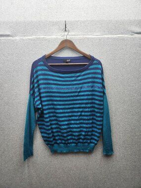 ANA Womens Striped Knit Sweater Blue Teal‎ Medium Cotton Blend